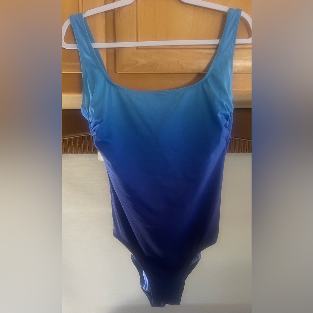 Blue Gradient Sleeveless One Piece Bodysuit Swimwear